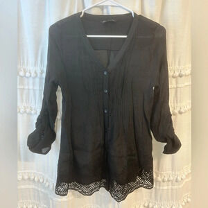 Zac & Rachel black button down blouse with crochet detail. Size S